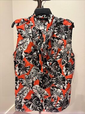 Nine West Black, White & Red Abstract Floral Top